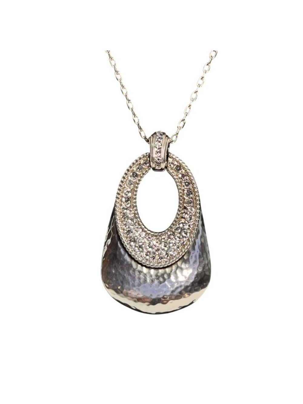 Brighton Lanie Silver Tone Necklace With Hammered Swarovski Pendant (6339) - Picture 2 of 5
